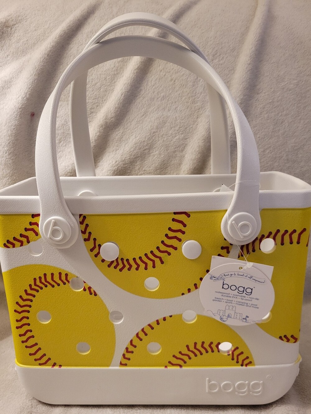 Baby Bog(medium) Bag. Sporty Mom in Yellow Softball Print.